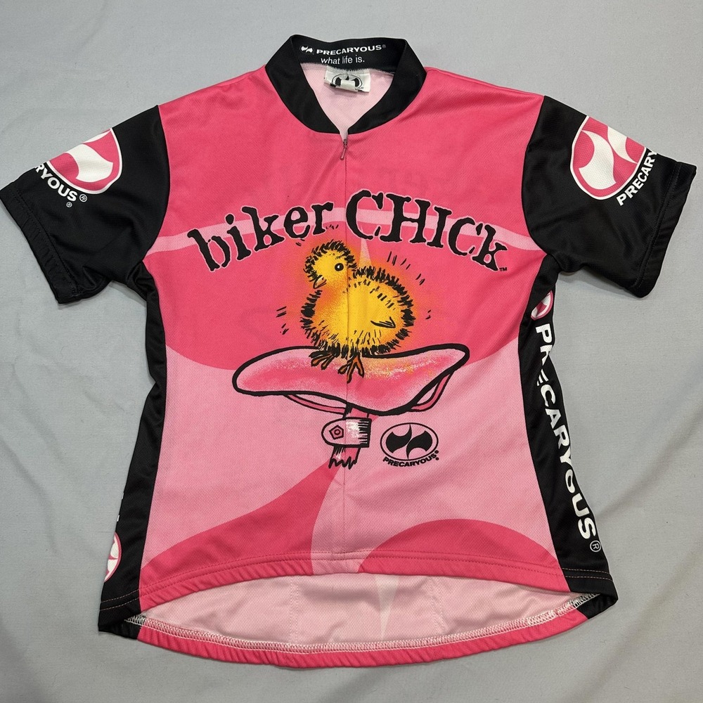 PRECARYOUS Shirt Womens L Pink Jersey Cycling Bike Chick Casual Biking